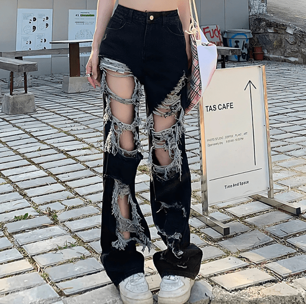 Distressed Black Jeans | Aesthetic Clothing