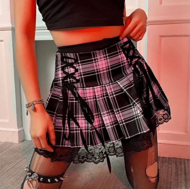 Lace Up Plaid Skirt | Aesthetic Clothing