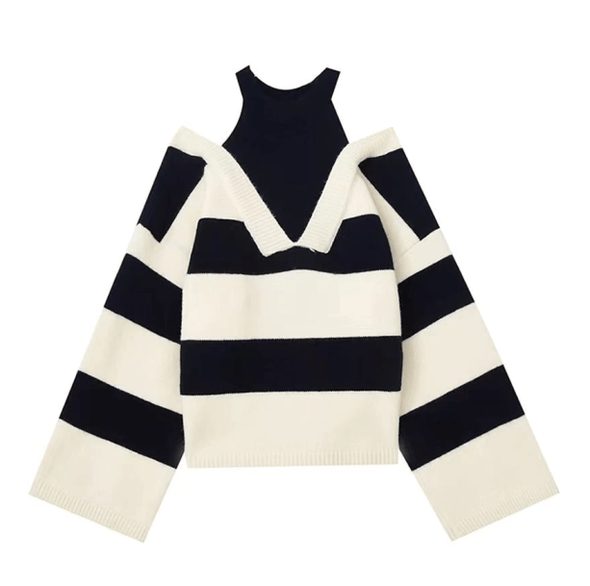 Open Shoulder Stripe Sweater - All Things Rainbow