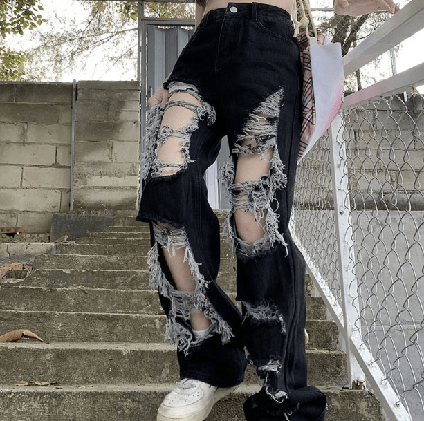 Distressed Black Jeans | Aesthetic Clothing