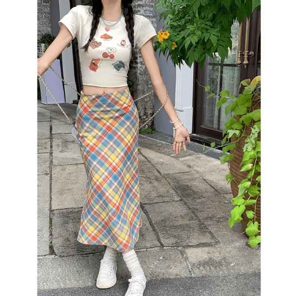 Midi Plaid Rainbow Skirt | Aesthetic Clothes