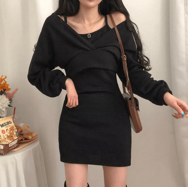 Brown Knitted Mini Dress | Aesthetic Clothing