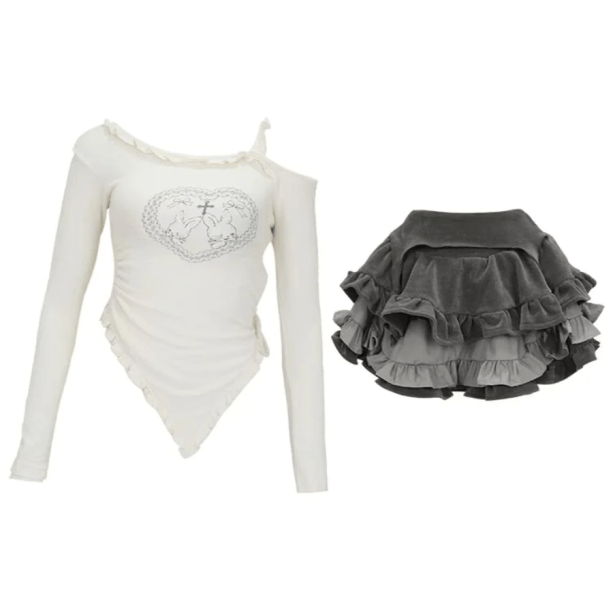 Kawaii Off Shoulder Outfit Set | Aesthetic Clothes