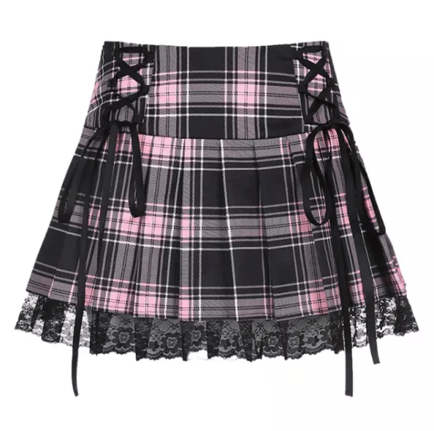 Lace Up Plaid Skirt | Aesthetic Clothing
