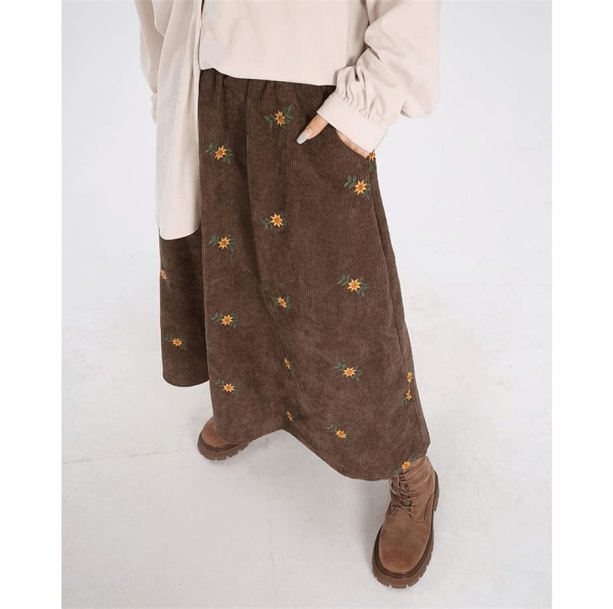 Corduroy Floral Skirt | Aesthetic Clothing