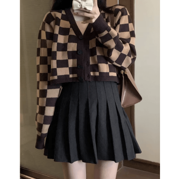 Y2K Checkerboard Cardigan | Aesthetic Clothing