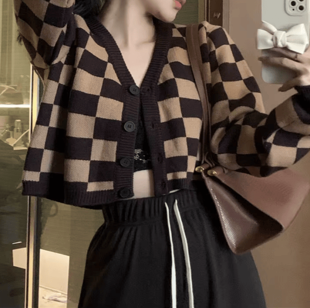 Y2K Checkerboard Cardigan | Aesthetic Clothing
