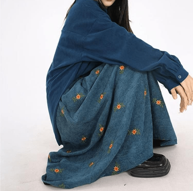 Corduroy Floral Skirt | Aesthetic Clothing
