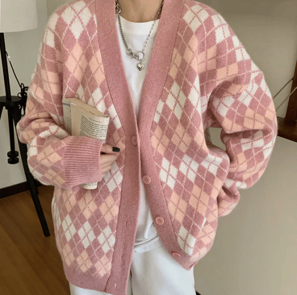 Plaid Pink Preppy Sweater | Aesthetic Clothes