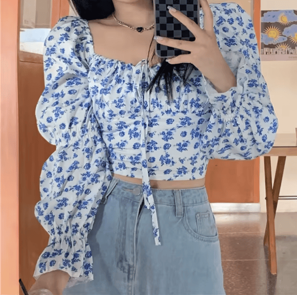 Bloom Top Blue Floral | Aesthetic Clothing