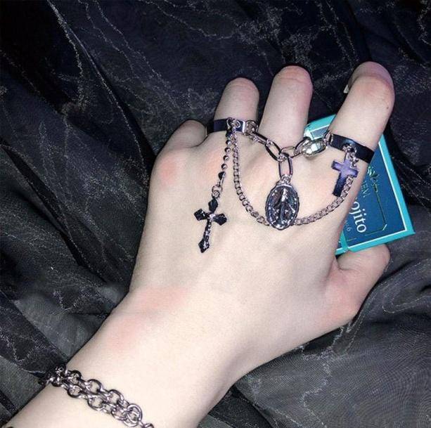 Double Cross Chain Rings | Grunge Aesthetic Jewelry