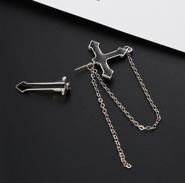 Chain Cross Earring | Grunge Aesthetic Jewelry