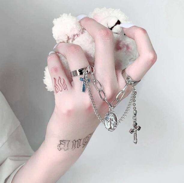 Double Cross Chain Rings | Grunge Aesthetic Jewelry