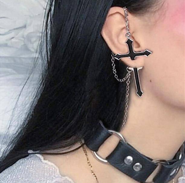 Chain Cross Earring | Grunge Aesthetic Jewelry