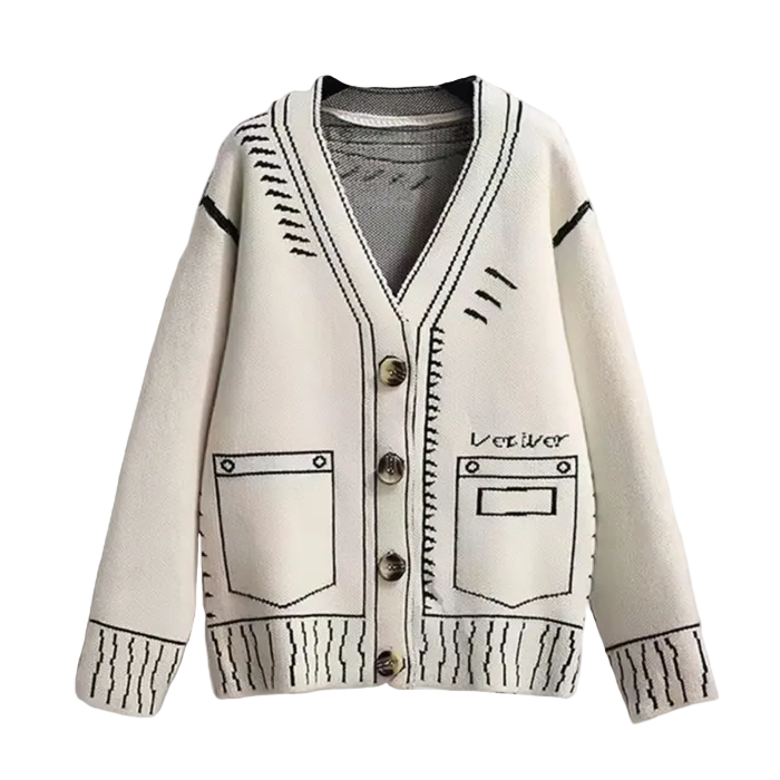 Contrast Graphic Sweater – Oversized Aesthetic Cardigan