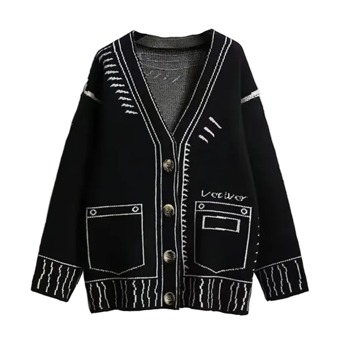 Contrast Graphic Sweater – Oversized Aesthetic Cardigan