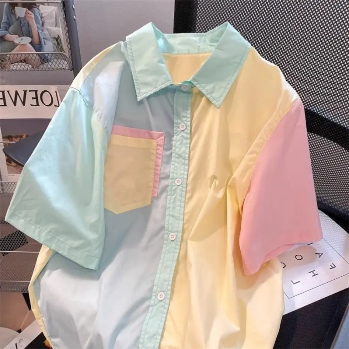 Kawaii Pastel Button-Up Shirt – Cute Japanese Streetwear Top