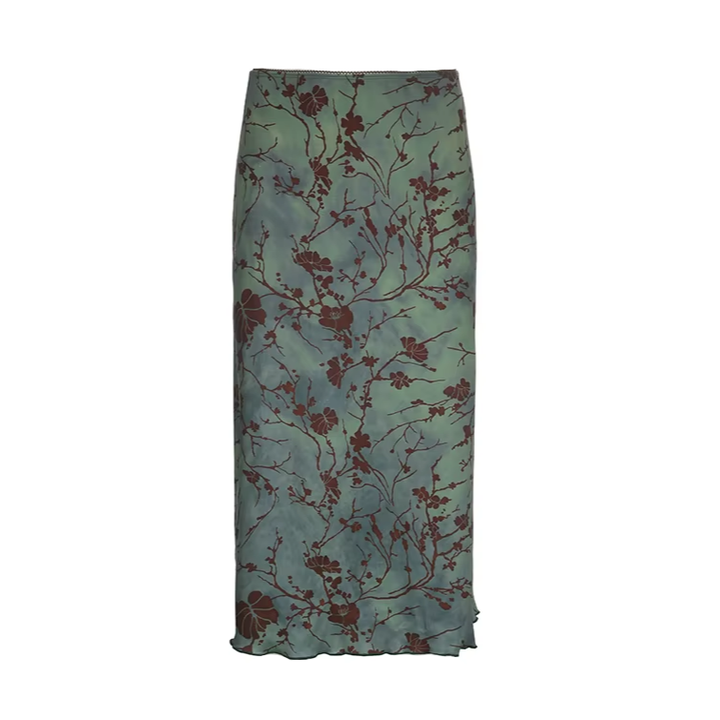 Fairy Grunge Floral Maxi Skirt – Sage Green Aesthetic Skirt