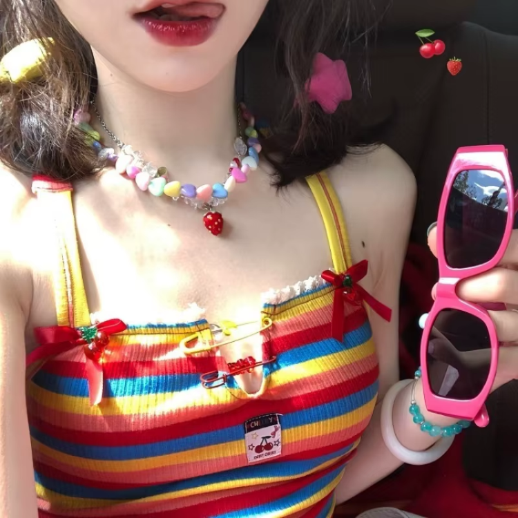 Rainbow Striped Tank Top – Y2K Aesthetic Cami