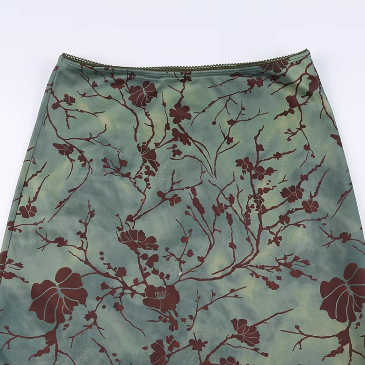 Fairy Grunge Floral Maxi Skirt – Sage Green Aesthetic Skirt