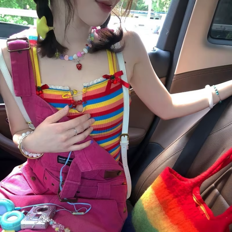 Rainbow Striped Tank Top – Y2K Aesthetic Cami