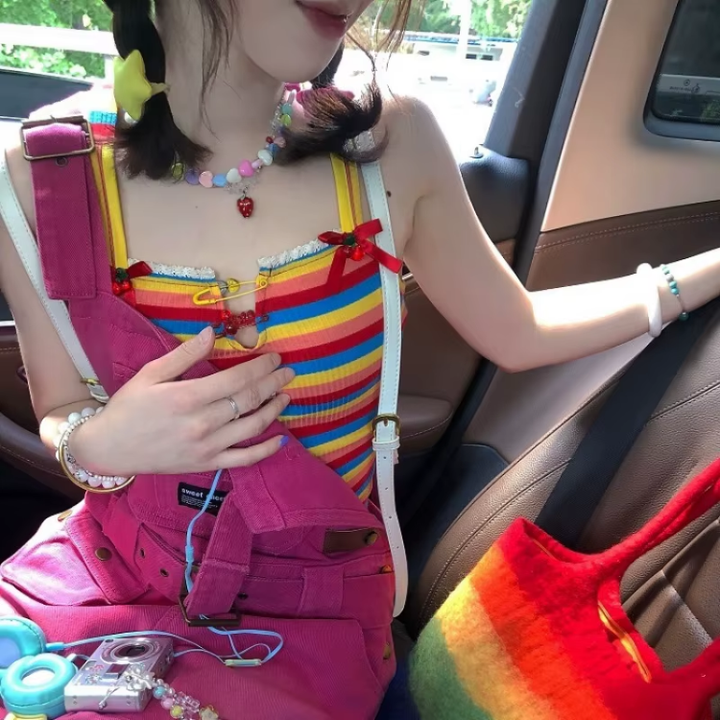 Rainbow Striped Tank Top – Y2K Aesthetic Cami