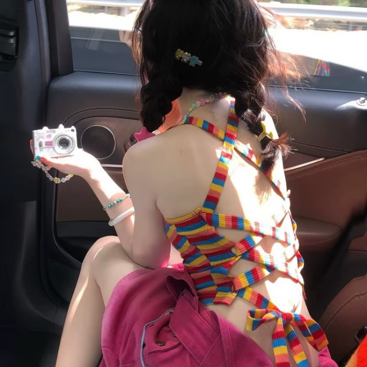 Rainbow Striped Tank Top – Y2K Aesthetic Cami