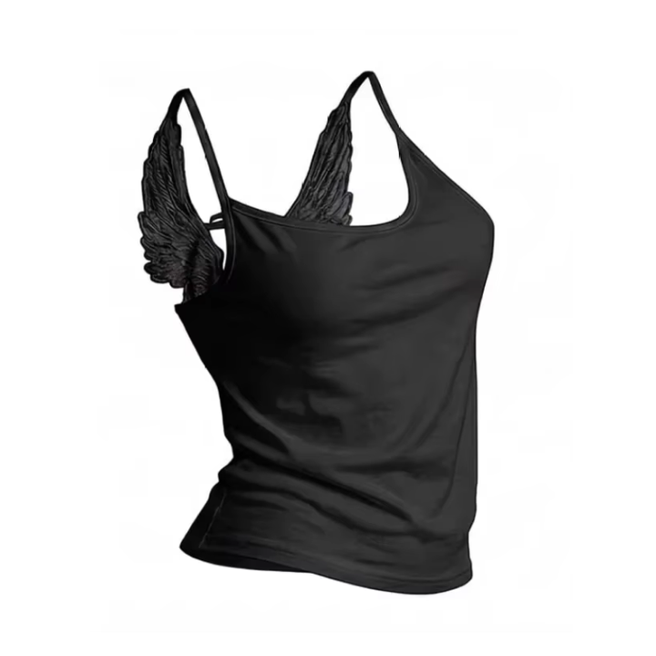 black Angelcore Tank Top – Angel Wings Aesthetic Top