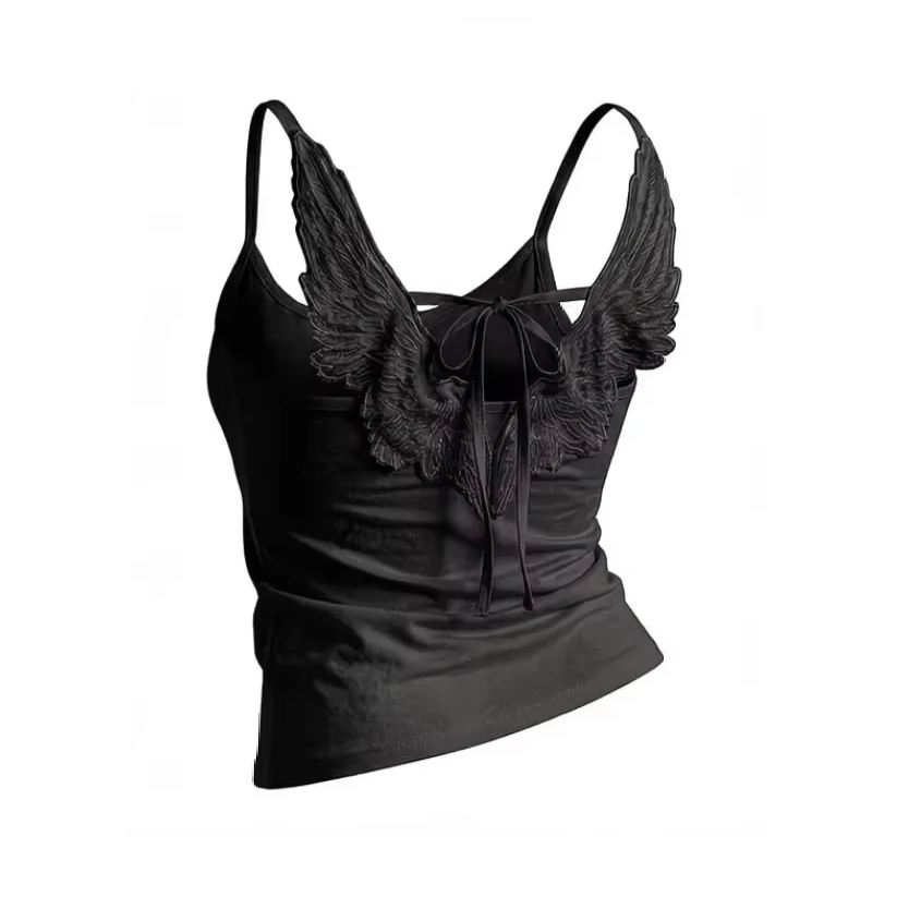 black Angelcore Tank Top – Angel Wings Aesthetic Top