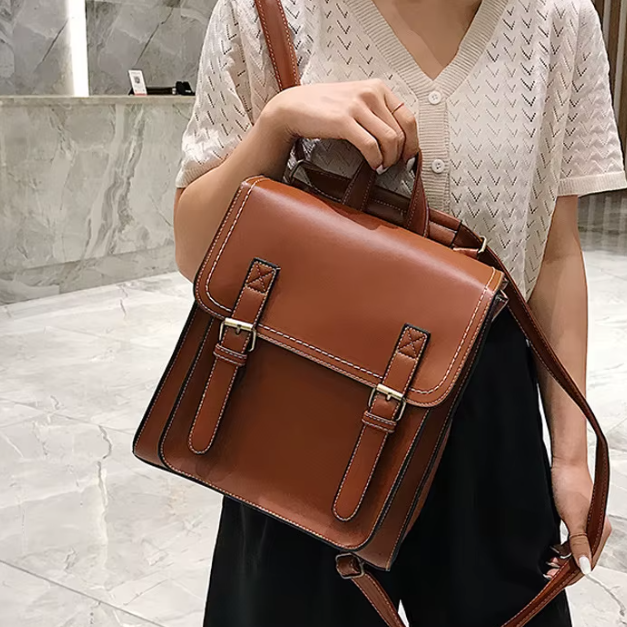 Retro Style Backpack – Vintage Aesthetic Vegan Leather Bag