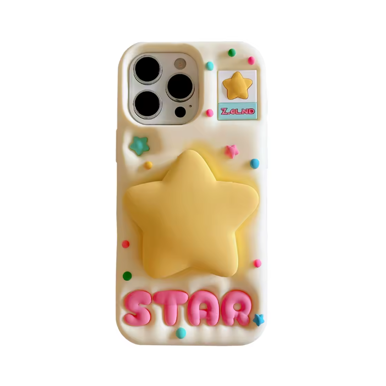 Cute Star iPhone Case – Aesthetic Mirror iPhone Case with Pop-Out Stand