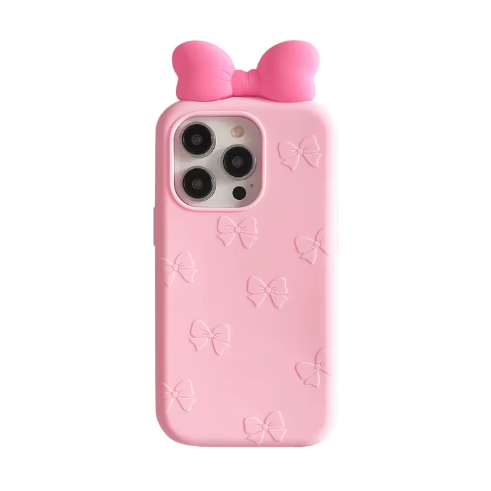 Soft Girl Pink Bow iPhone Case – Cute 3D Ribbon Aesthetic Phone Case
