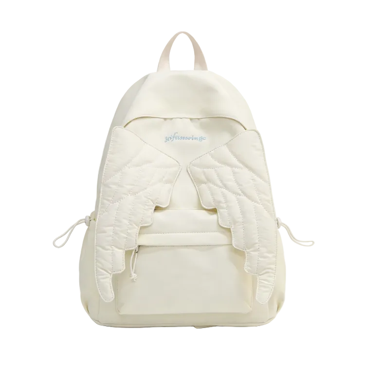 White backpack with angel wings on a white background | Angel Wing Backpack | Aesthetic Backpack