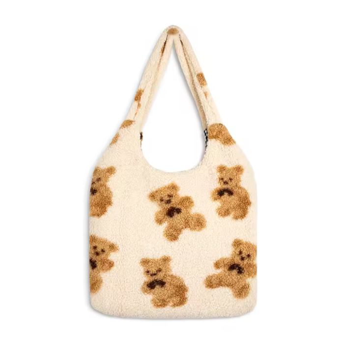 Fluffy beige bag with teddy bear pattern | Honey Bear Shoulder Bag | Aesthetic Bag