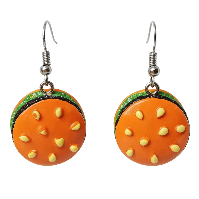 Burger-shaped earrings on a white background | Eat The Product – Burger Earrings