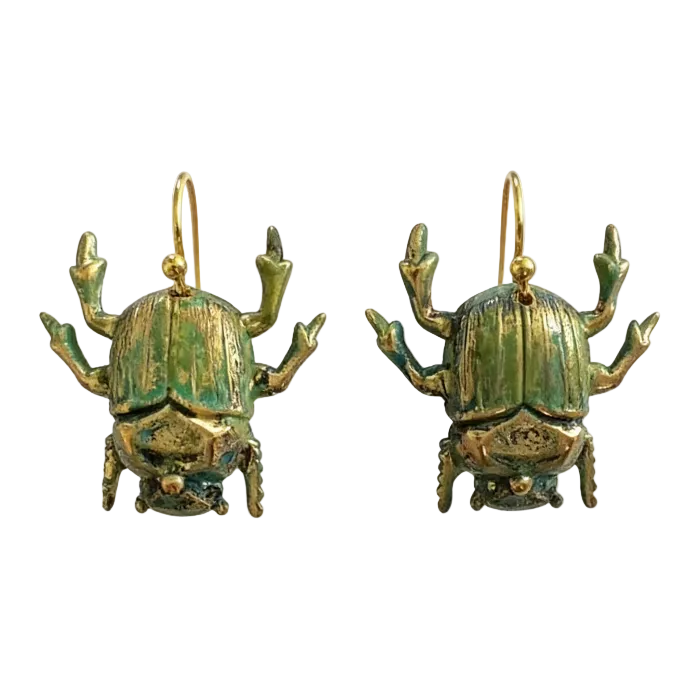 Pair of beetle-shaped earrings | Mossy Beetle Earrings | Aesthetic jewelry