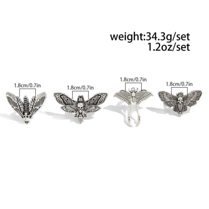 Mystic Moth Goth Rings | Aesthetic Rings