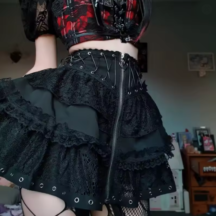 Darkcore Front-Zip Mini | Aesthetic Skirts
