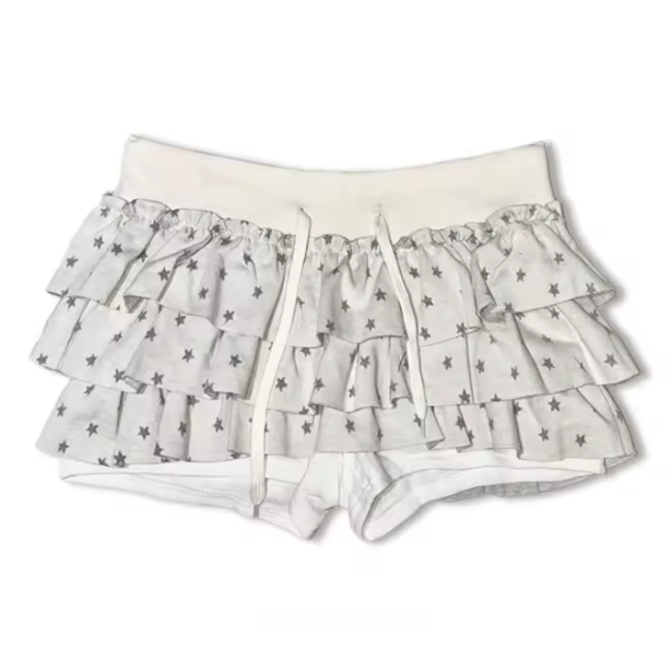 Skirt with star pattern and white waistband, Starry Night Y2K Mini Skirt – Aesthetic Stargirl Outfit