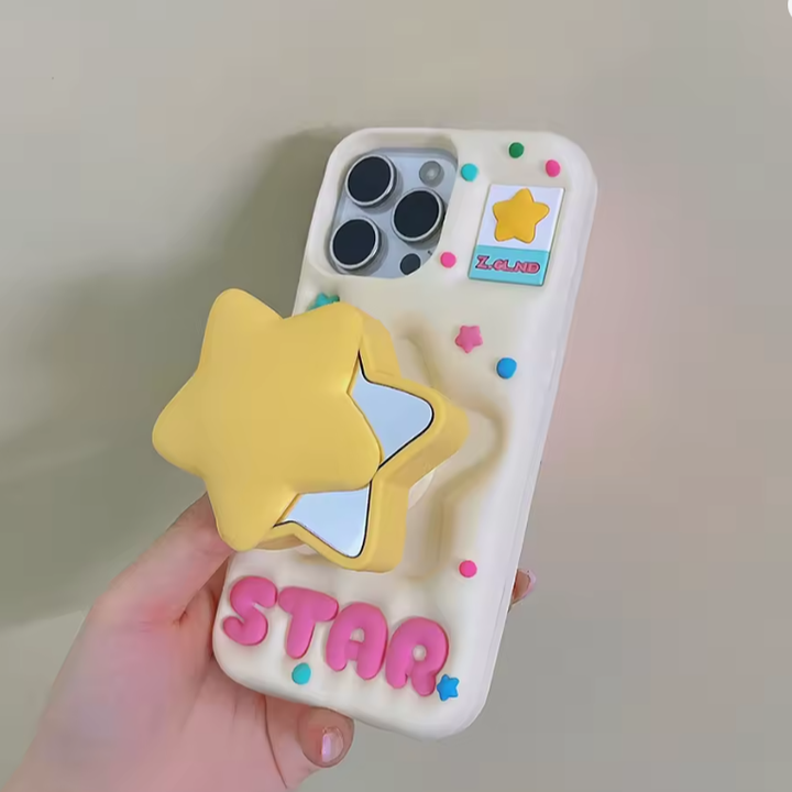 Cute Star iPhone Case – Aesthetic Mirror iPhone Case with Pop-Out Stand