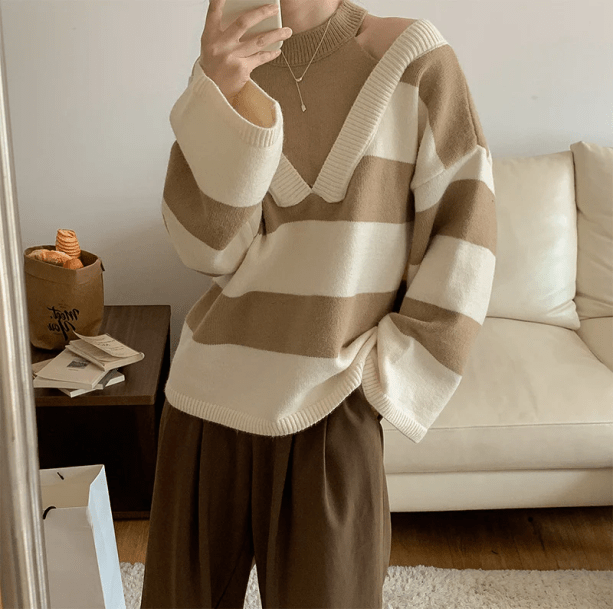 Open Shoulder Stripe Sweater | Aesthetic Clothes