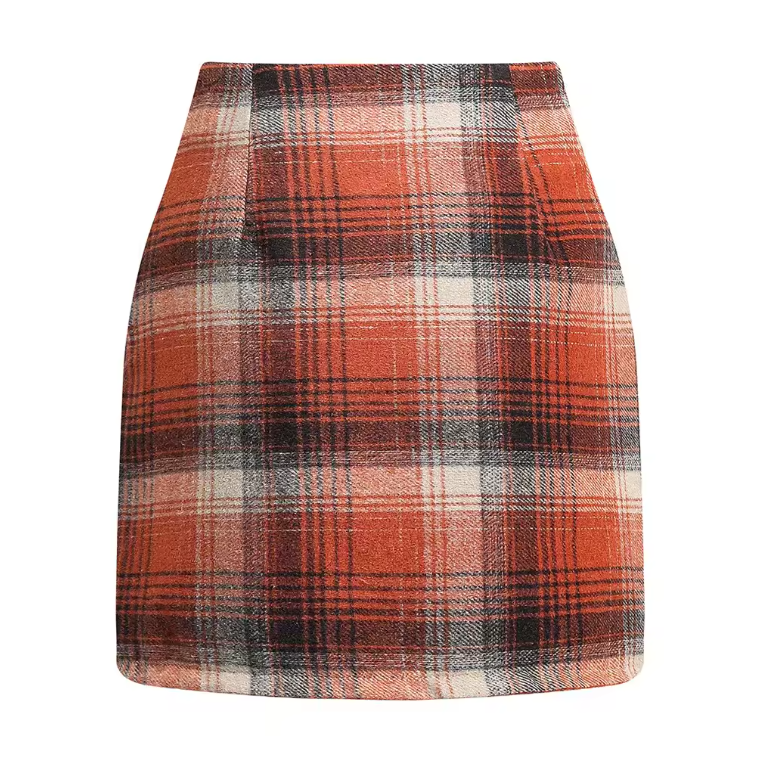 Retro Orange Plaid Skirt – Vintage Preppy Style