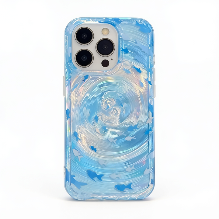 Aesthetic Ocean Wave iPhone Case | Blue Swirl Fish Luxury Silicone Phone Cover