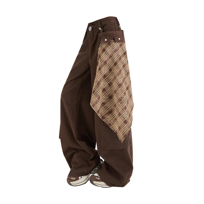 Cool Girl Brown Y2K Cargo Pants – Aesthetic Streetwear Wide Leg Trousers