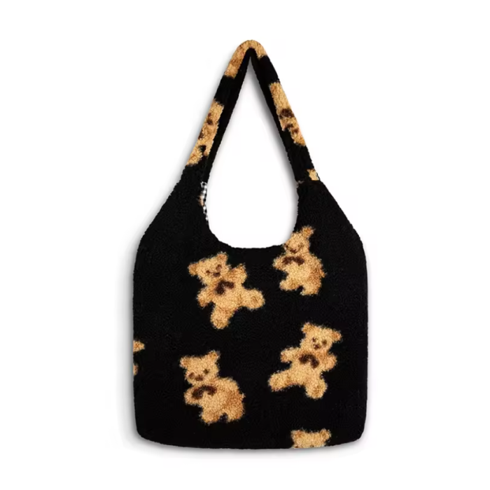Black bag with brown bear pattern | Honey Bear Shoulder Bag | Aesthetic Bag