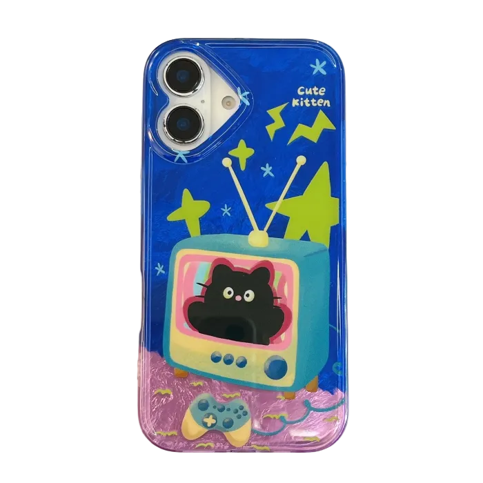 Cartoon Cat TV iPhone Case | Cute Kawaii Aesthetic Phone Cover 
