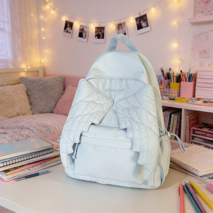 Light blue backpack with angel wings | Angel Wing Backpack | Aesthetic Backpack