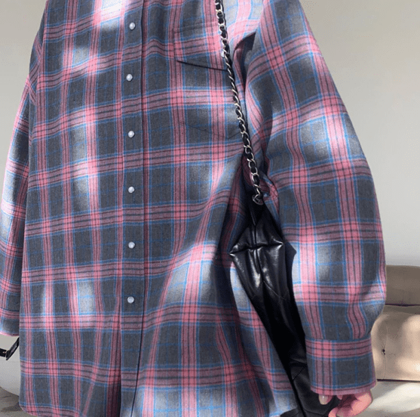 Oversized Pink Plaid Shirt | Aesthetic Clothes