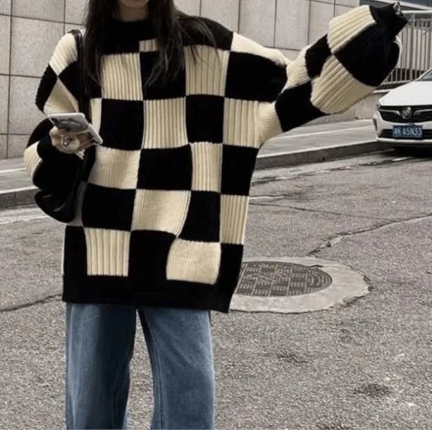 Oversized Checkered Sweater - All Things Rainbow
