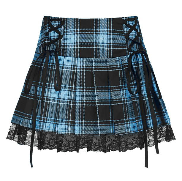 Lace Up Plaid Skirt - All Things Rainbow